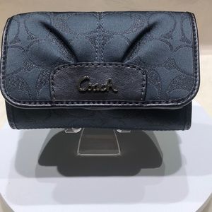 COACH Wallet Compact ASH SIG LRX CMP CLU. Charcoal Signature w/Leather NWT